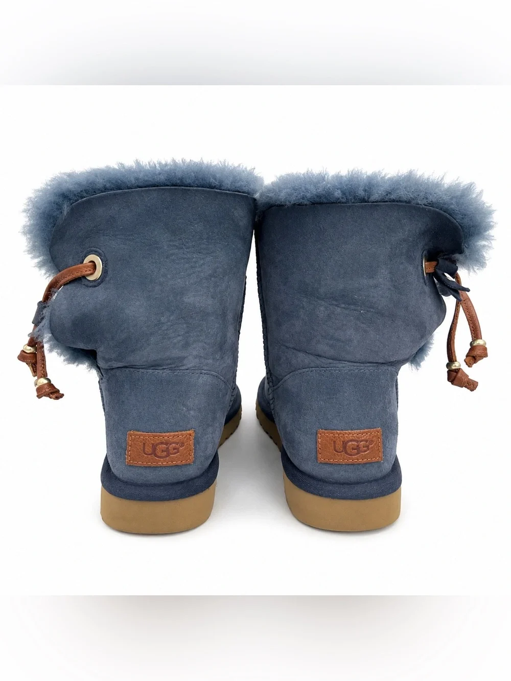 UGG Blue Sheepskin Boots With Leather & Bead Accents